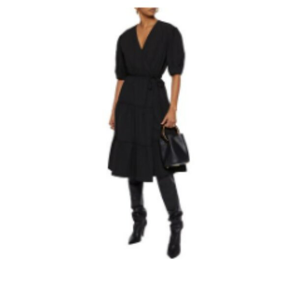 Like New Rebecca Minkoff Mary Tiered Wrap Dress In Black taffeta - Picture 1 of 5